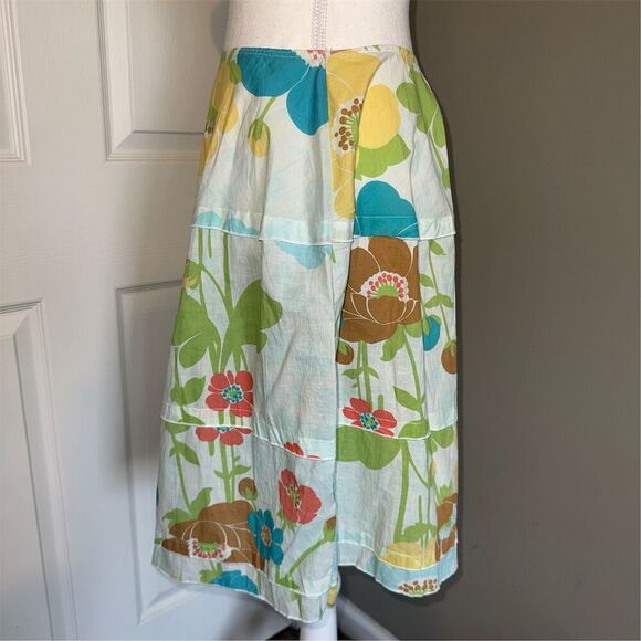 Floral Boho Cotton Flowy Midi Skirt Size S Cottagecore Whimsical A-Line Beach - Picture 2 of 11